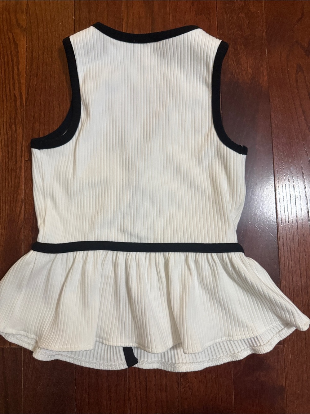 Muse Cream Peplum Dress with Black Trim and Gold Buttons - Picture 3 of 4